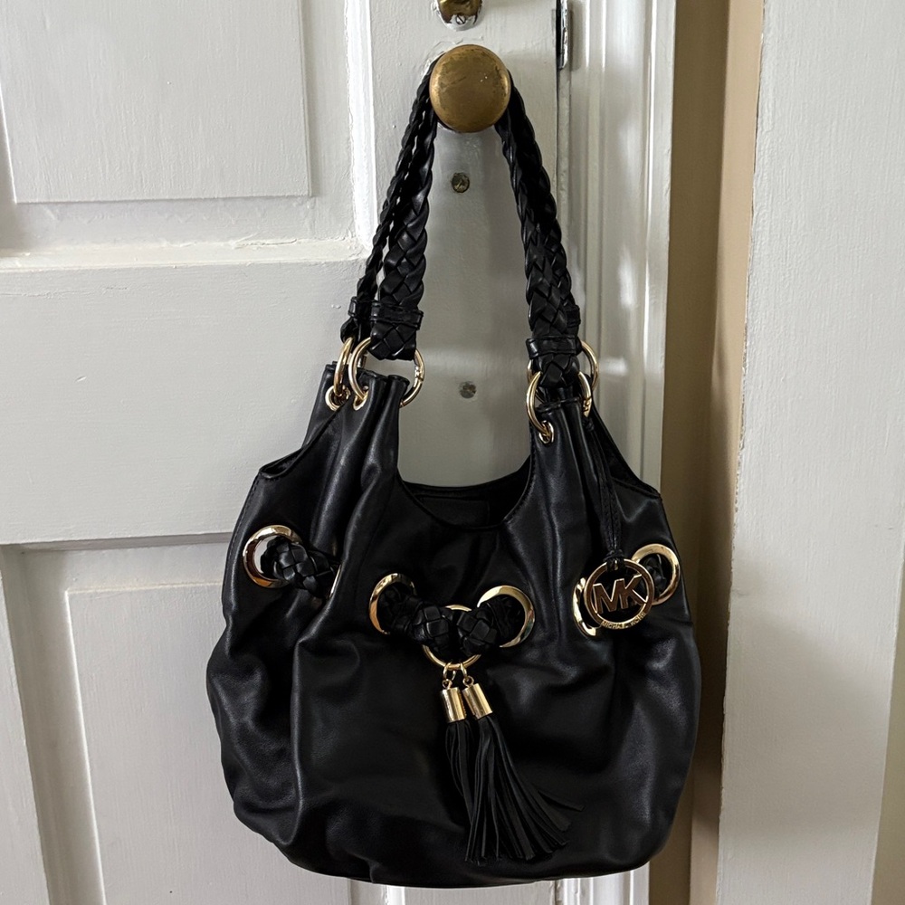 Michael Kors Black Shoulder Bag with Gold Accents